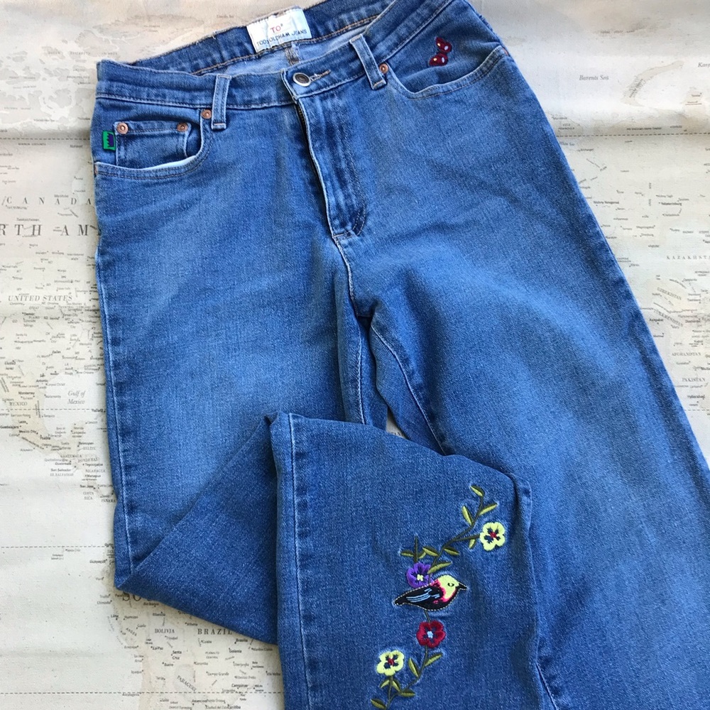 Vintage Embroidered Jeans Todd Oldham Floral 26